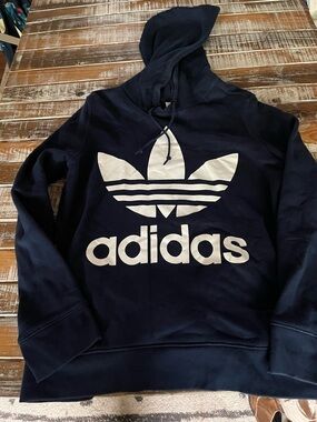 adidas Navy Pullover Hoodie with White Trefoil Tag